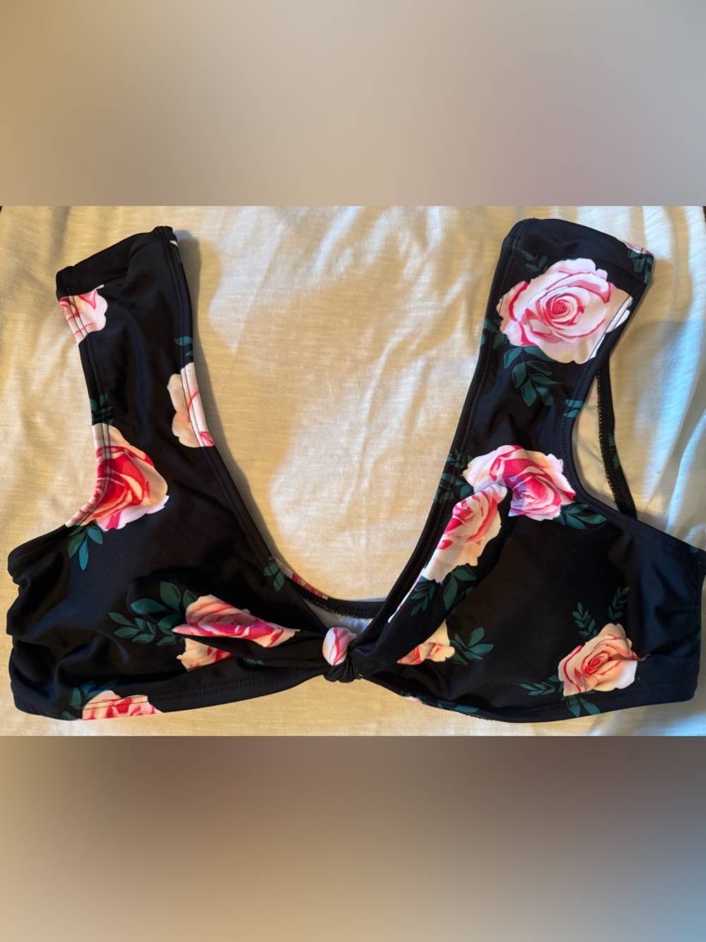 Cupshe Black Floral Rose Knot Bikini Top